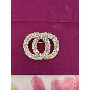 Conjoined Double Circle Rhinestone Pin Brooch Jewelry Bling Read